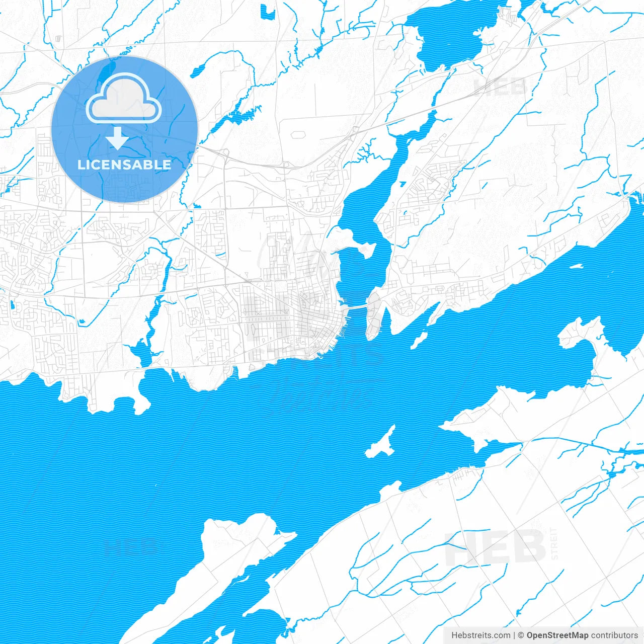 Kingston, Canada PDF vector map with water in focus