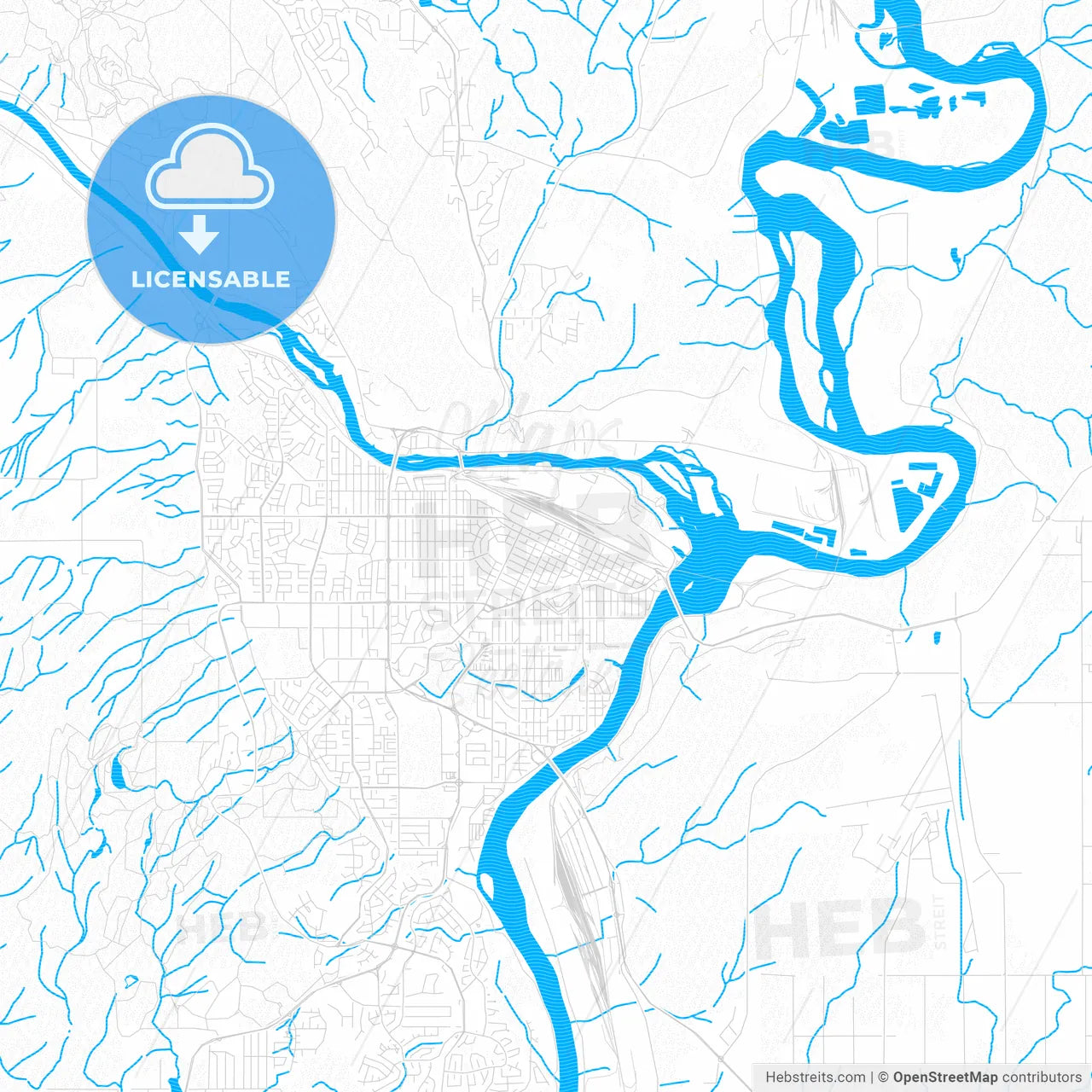 Prince George, Canada PDF vector map with water in focus