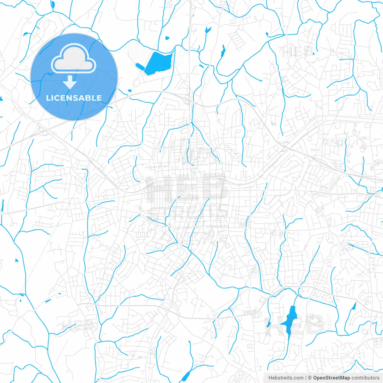 Gastonia, North Carolina, United States, PDF vector map with water in focus