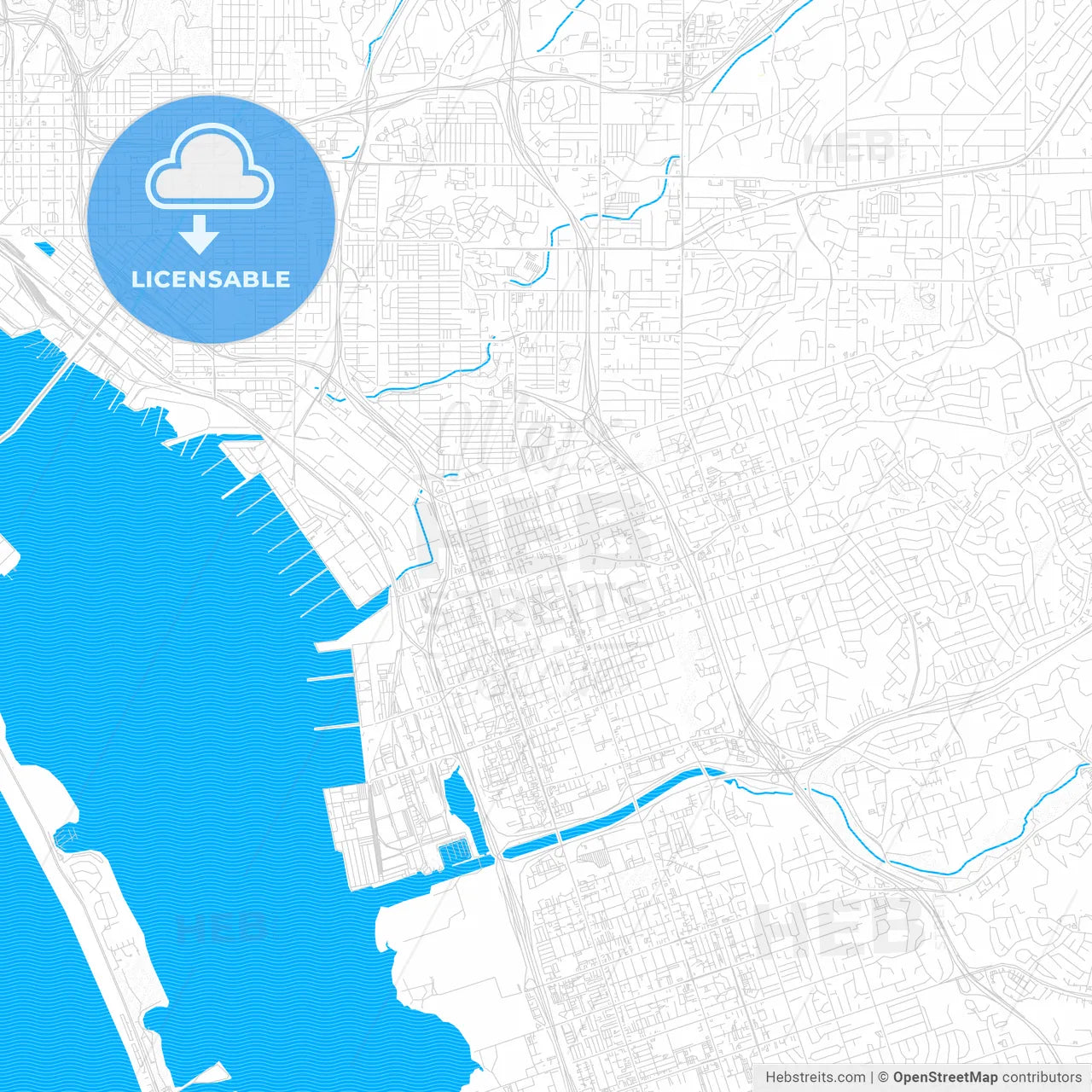 National City, California, United States, PDF vector map with water in focus