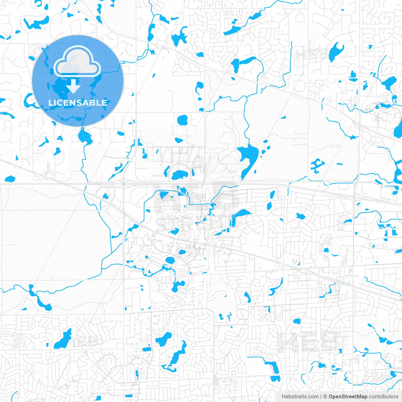 Hoffman Estates, Illinois, United States, PDF vector map with water in focus