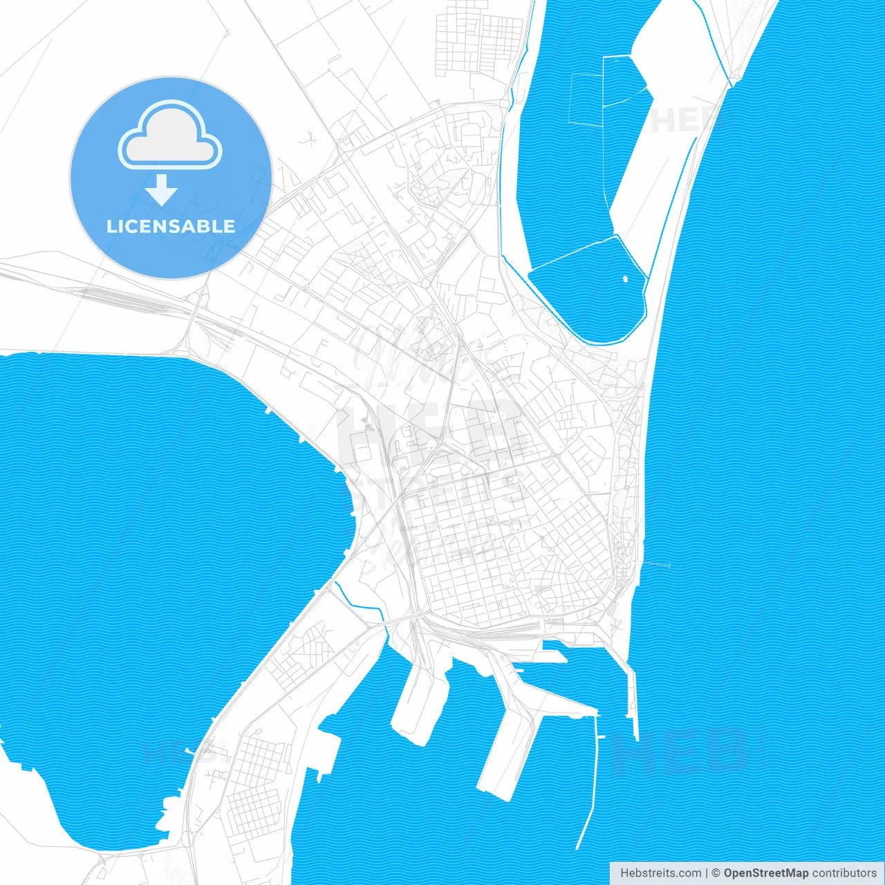 Burgas, Bulgaria PDF vector map with water in focus