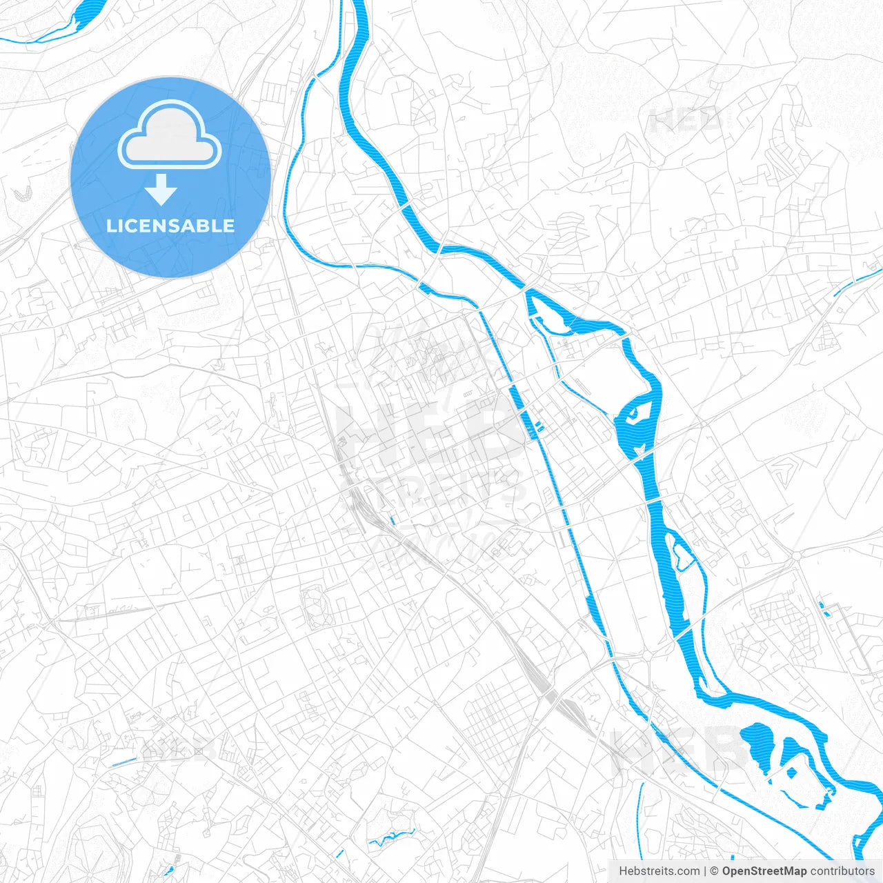 Nancy, France PDF vector map with water in focus