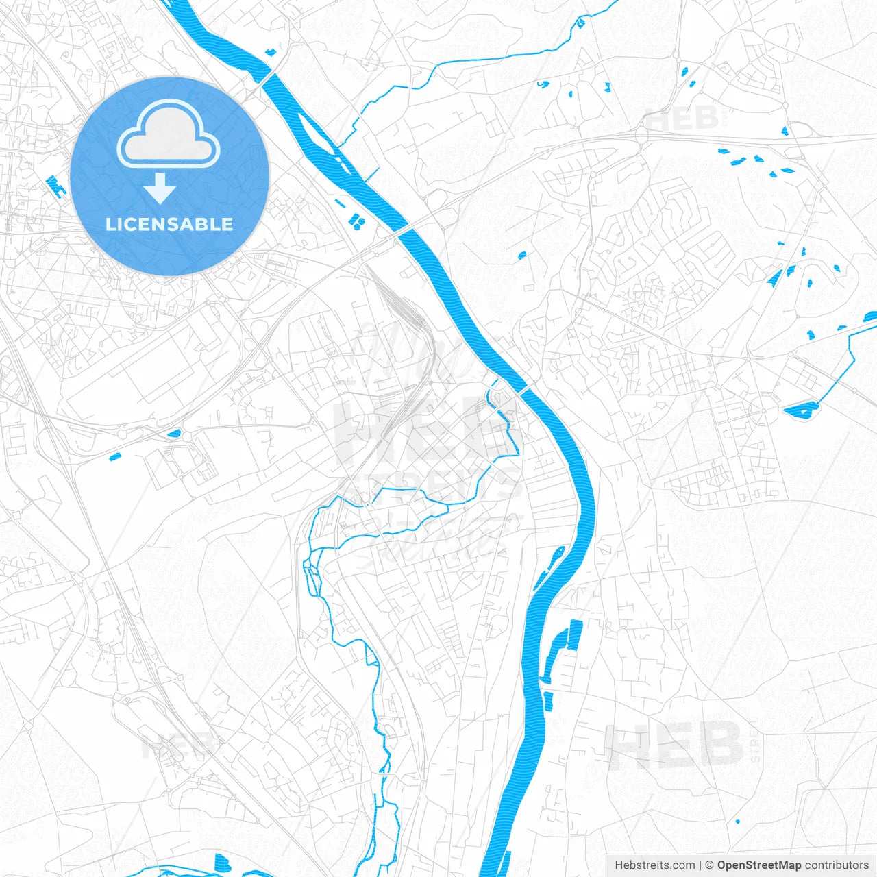 Corbeil-Essonnes, France PDF vector map with water in focus