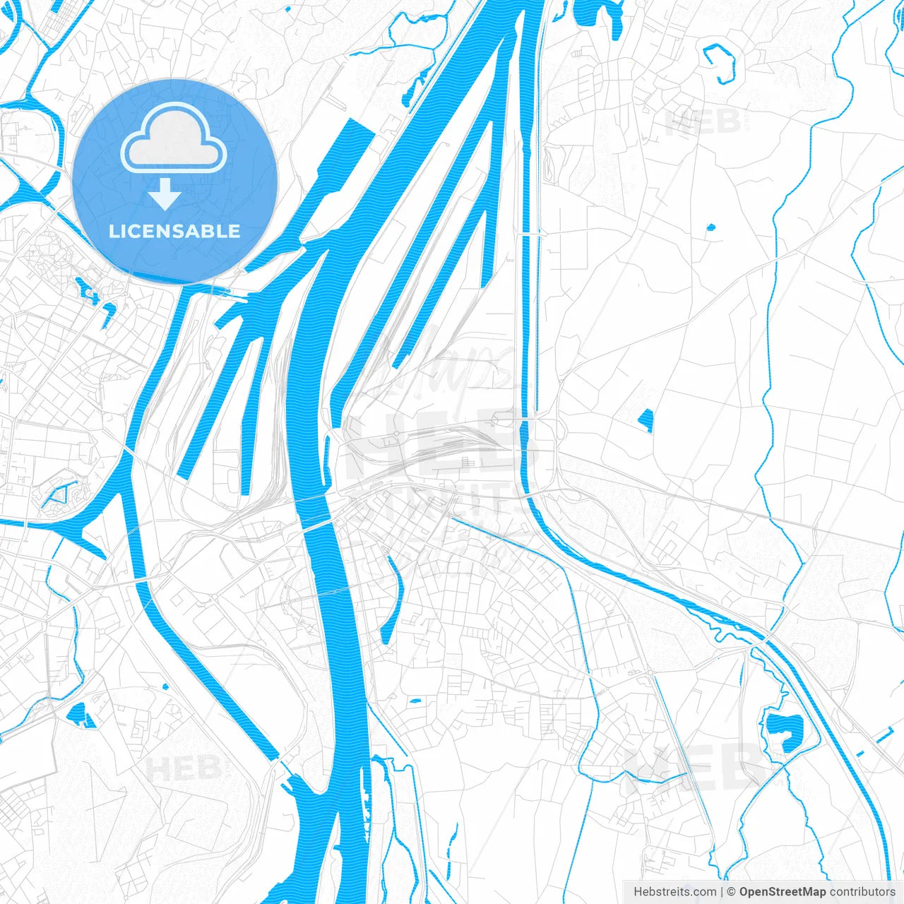 Kehl, Germany PDF vector map with water in focus