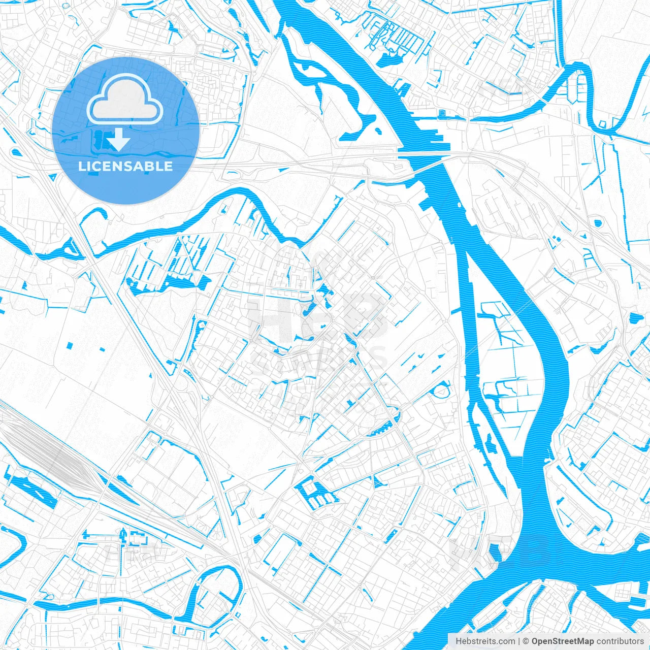 Hendrik-Ido-Ambacht, Netherlands PDF vector map with water in focus
