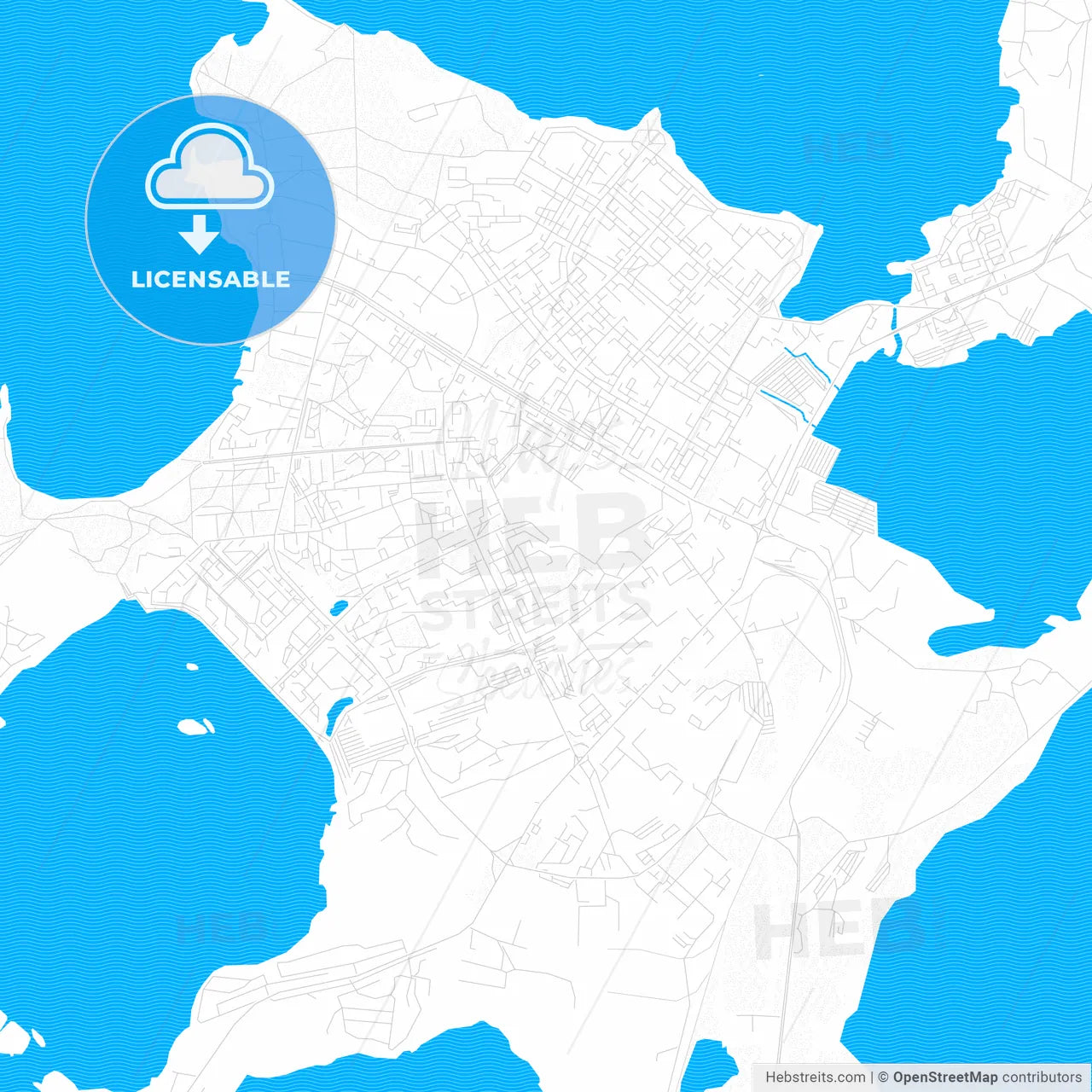 Ozyorsk, Russia PDF vector map with water in focus