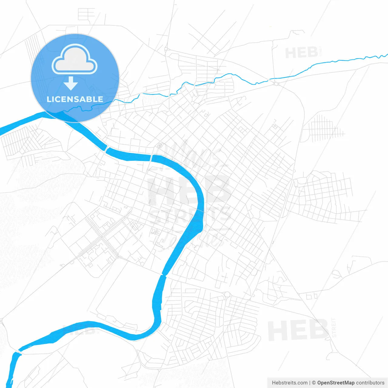 Minusinsk, Russia PDF vector map with water in focus