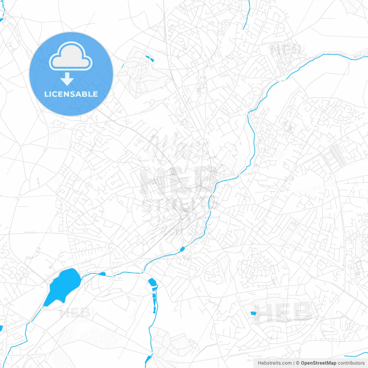 Mansfield, England PDF vector map with water in focus