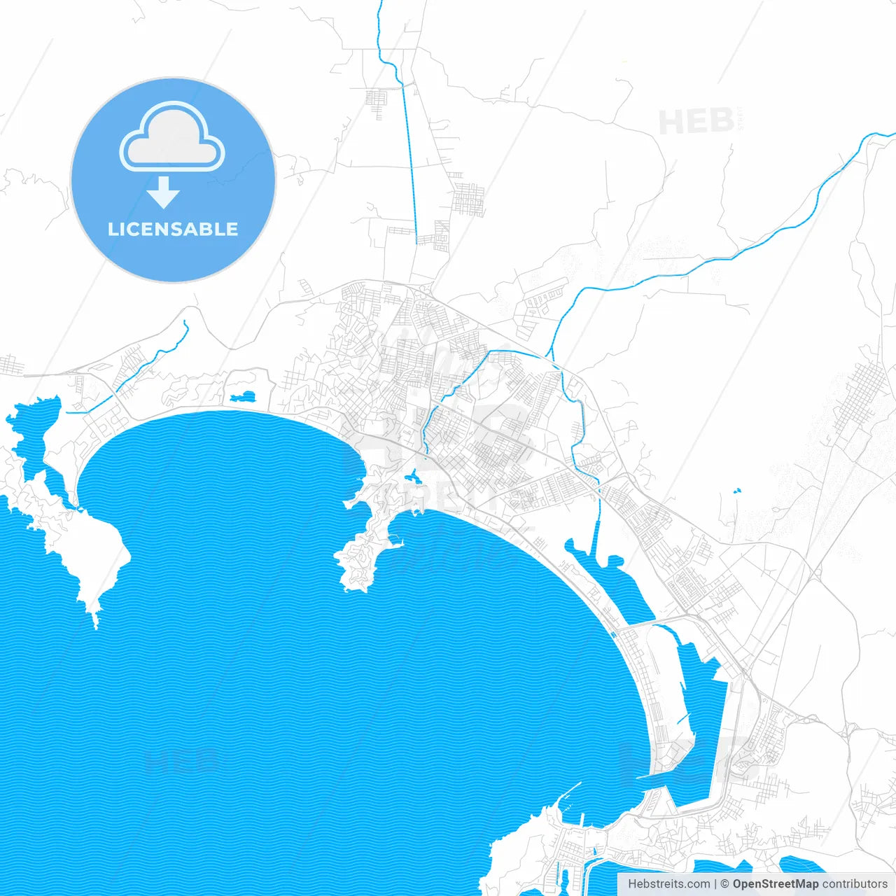 Manzanillo, Mexico PDF vector map with water in focus
