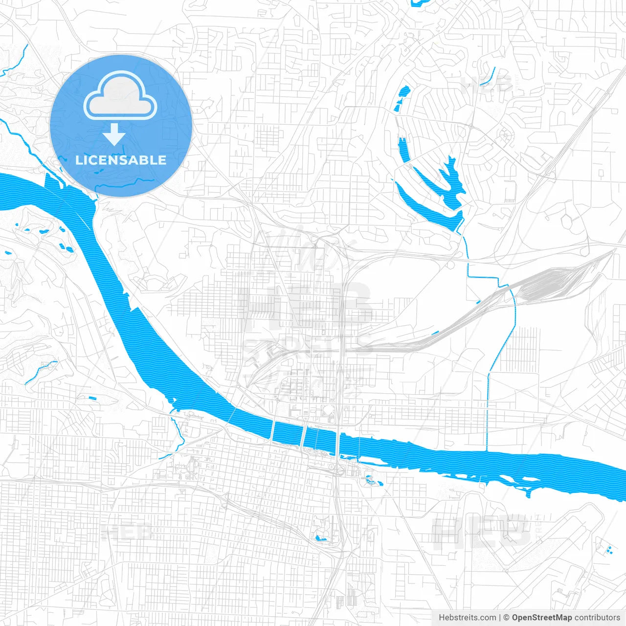 North Little Rock, Arkansas, United States, PDF vector map with water in focus