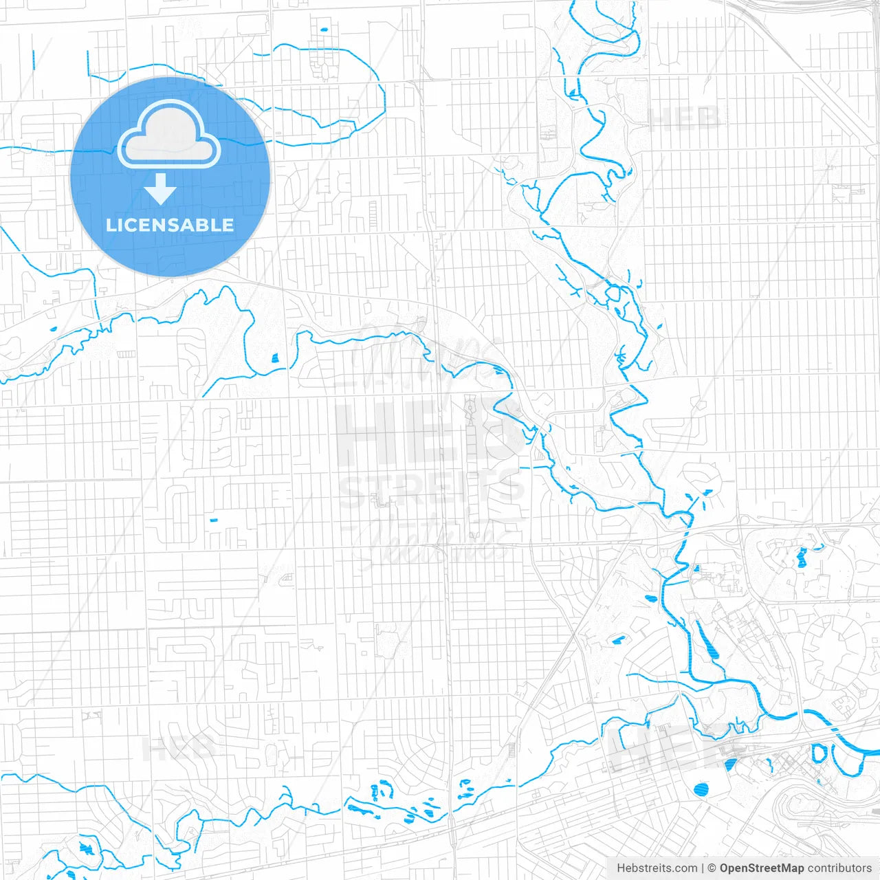 Dearborn Heights, Michigan, United States, PDF vector map with water in focus