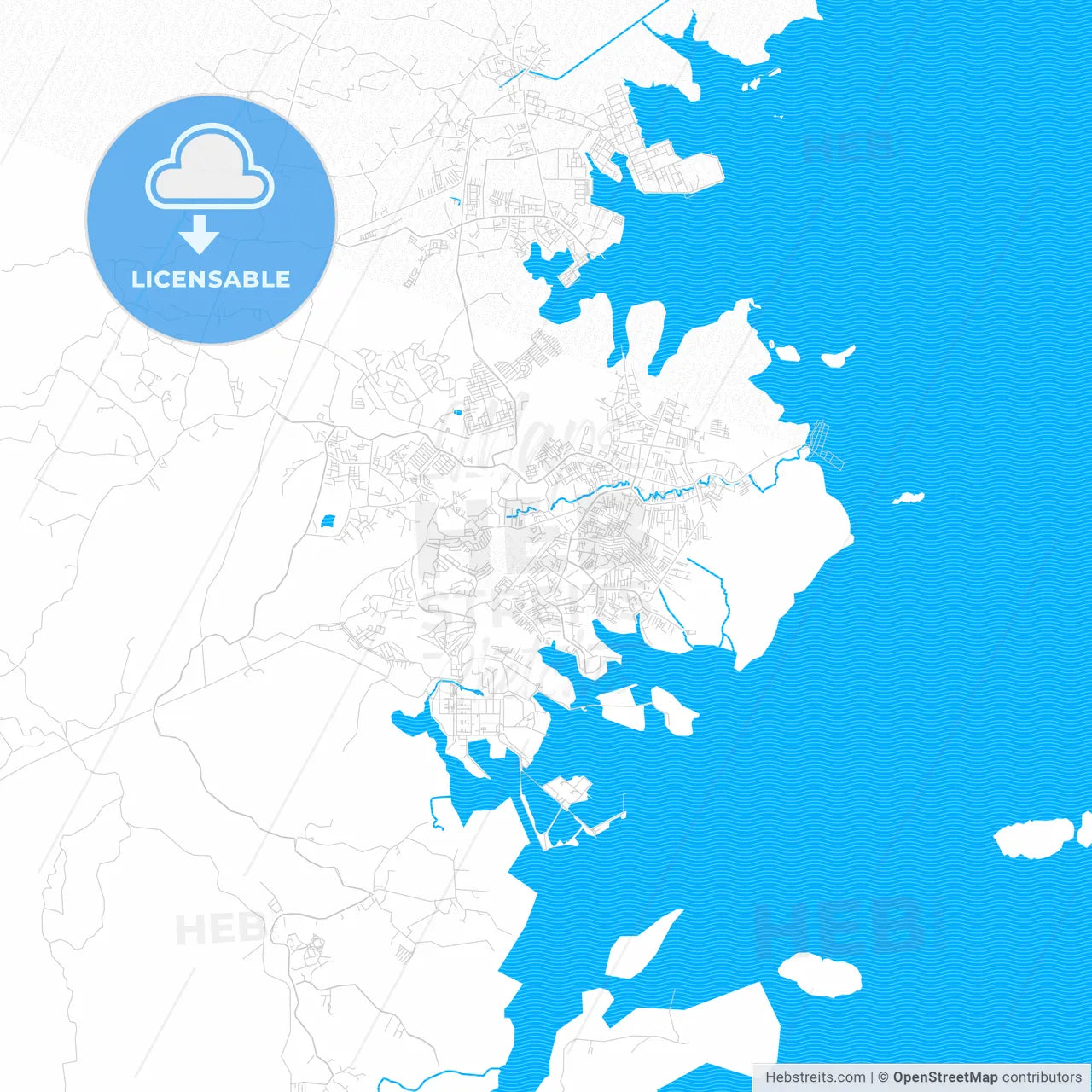 Bontang, Indonesia PDF vector map with water in focus