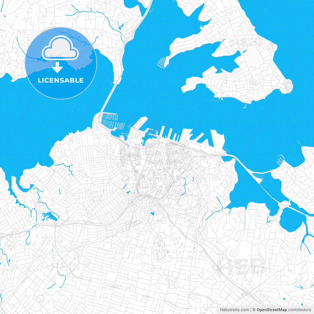 Auckland, New Zealand PDF vector map with water in focus