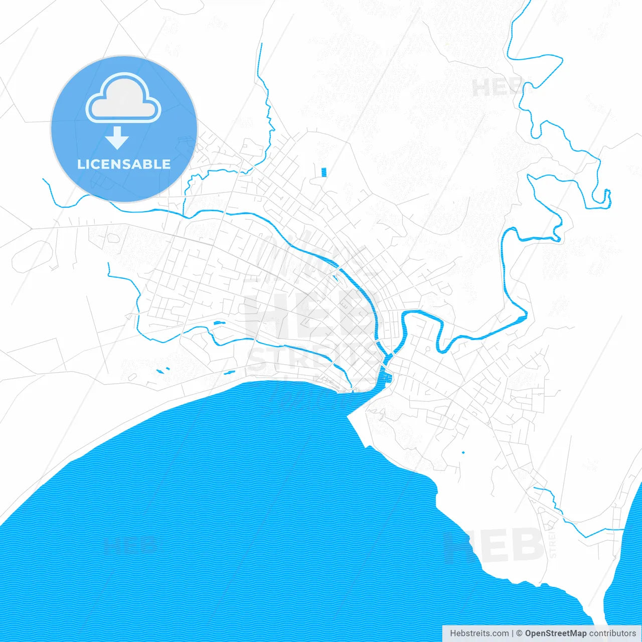 Gisborne, New Zealand PDF vector map with water in focus