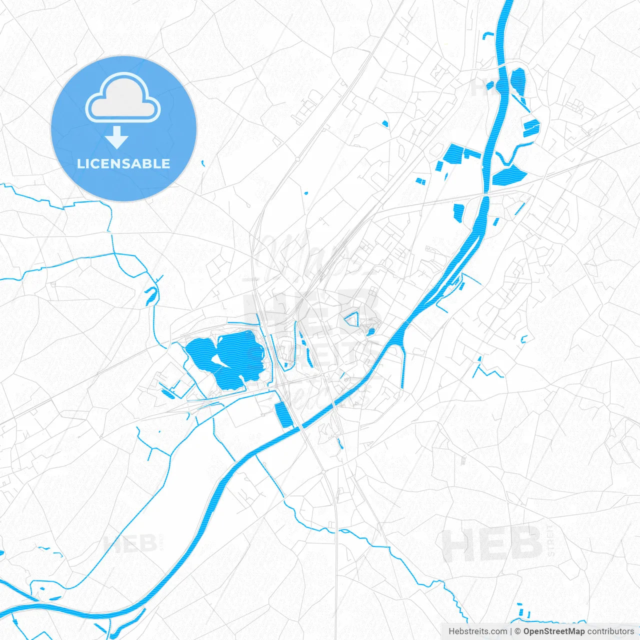 Oudenaarde, Belgium PDF vector map with water in focus