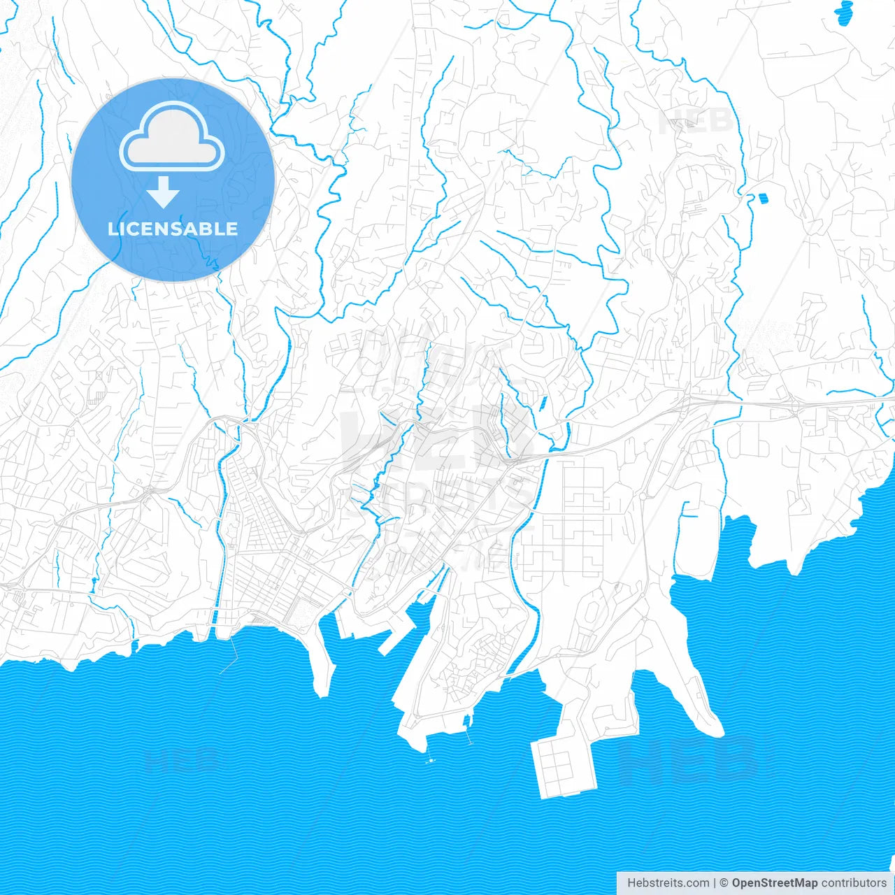 Fort-de-France, France PDF vector map with water in focus