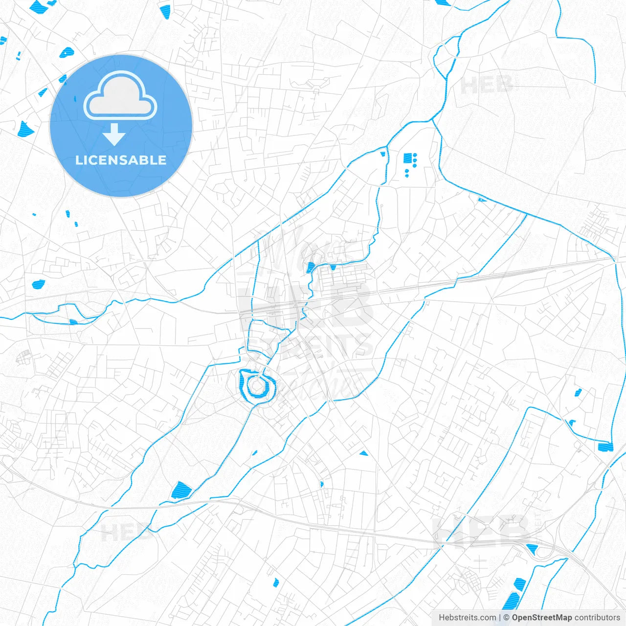 Delmenhorst, Germany PDF vector map with water in focus