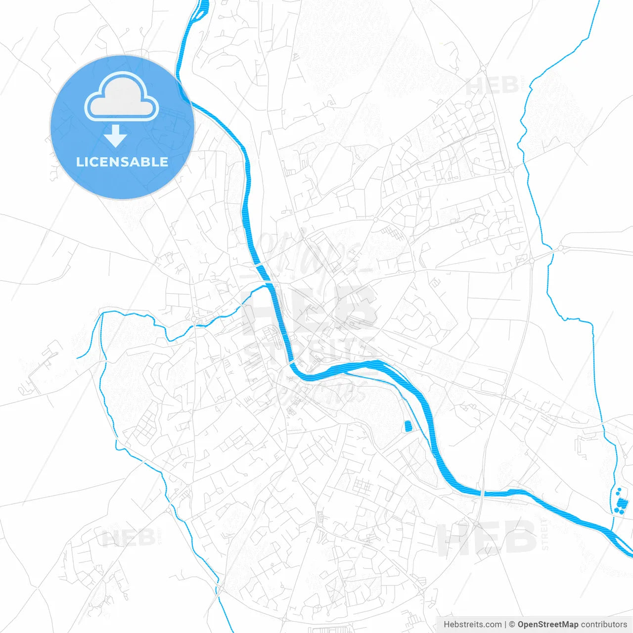 Kilkenny, Ireland PDF vector map with water in focus