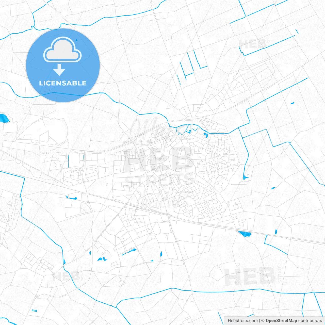 Deurne, Netherlands PDF vector map with water in focus