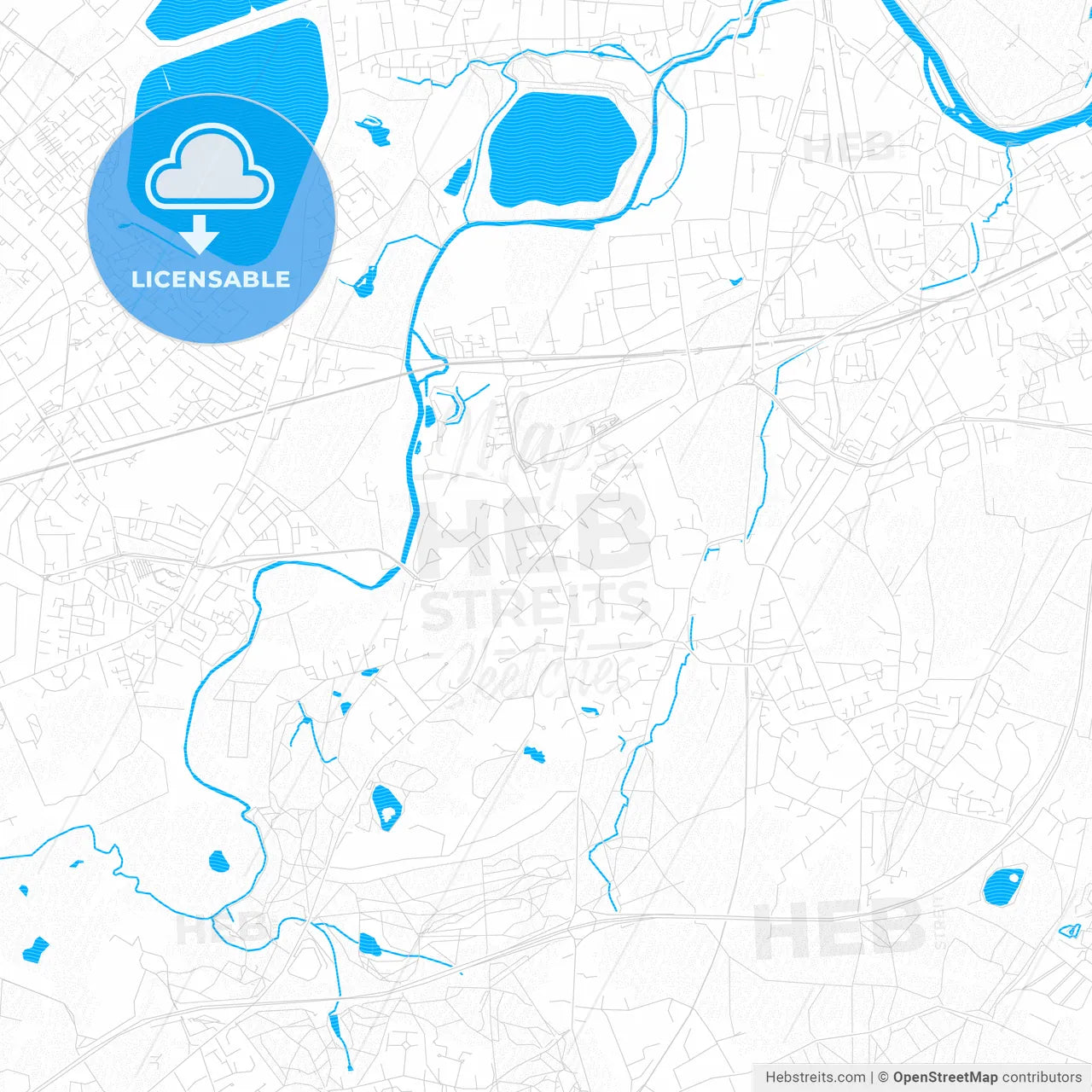 Esher, England PDF vector map with water in focus