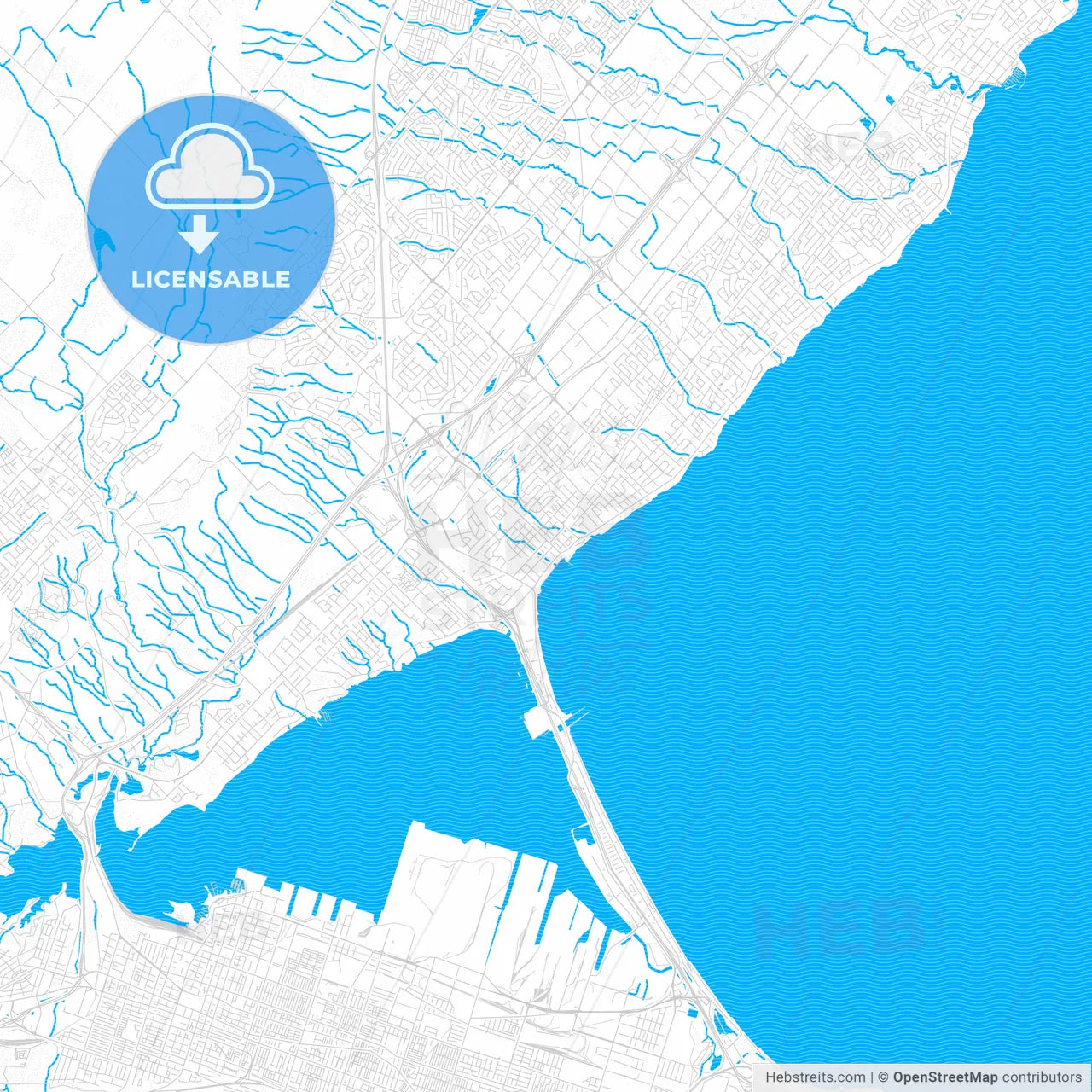 Burlington, Canada PDF vector map with water in focus
