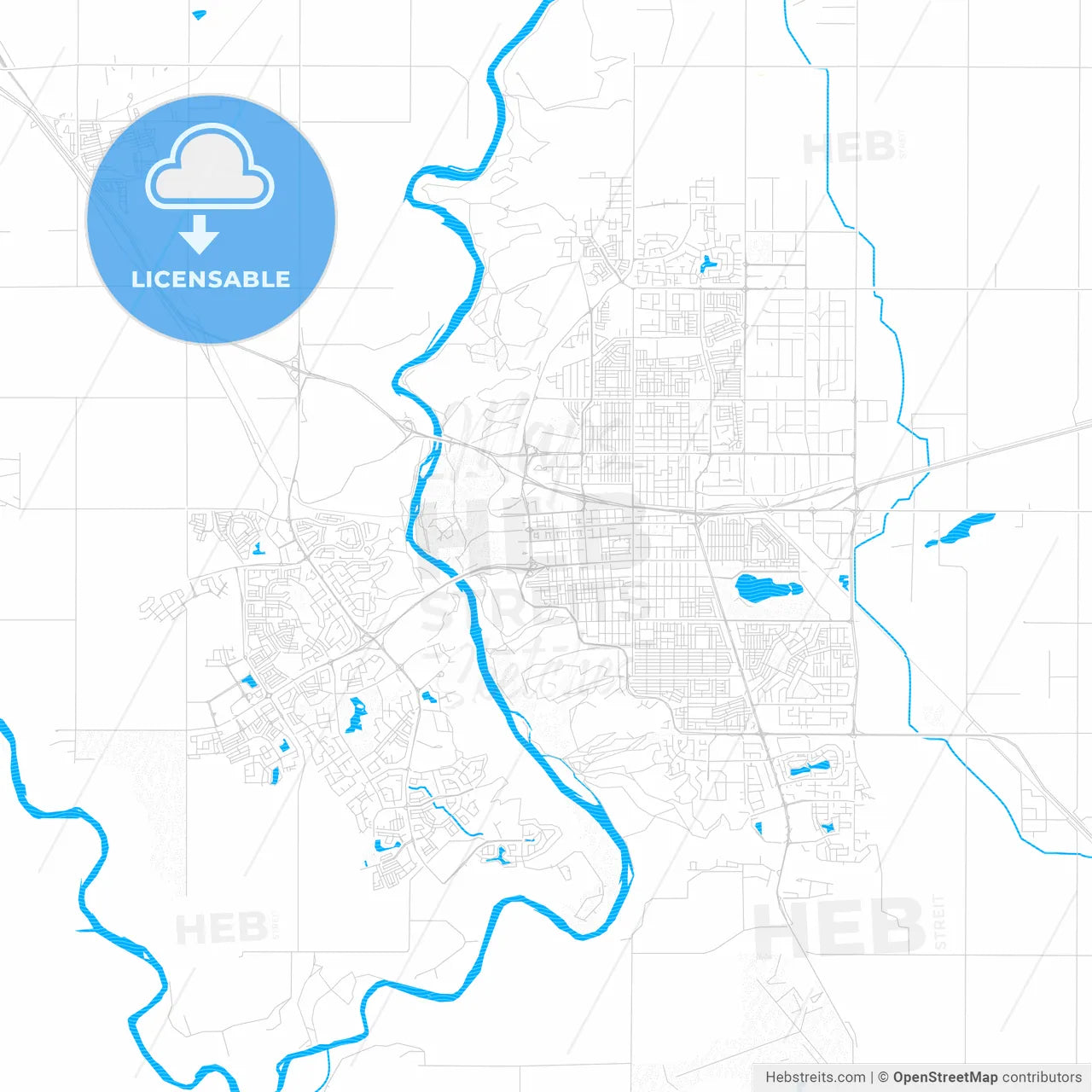 Lethbridge, Canada PDF vector map with water in focus