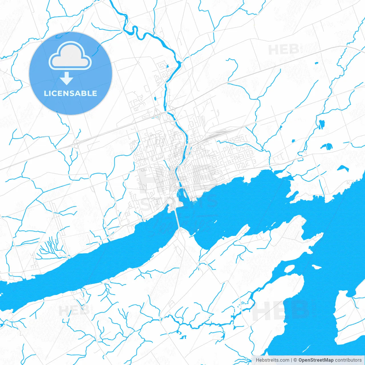 Belleville, Canada PDF vector map with water in focus