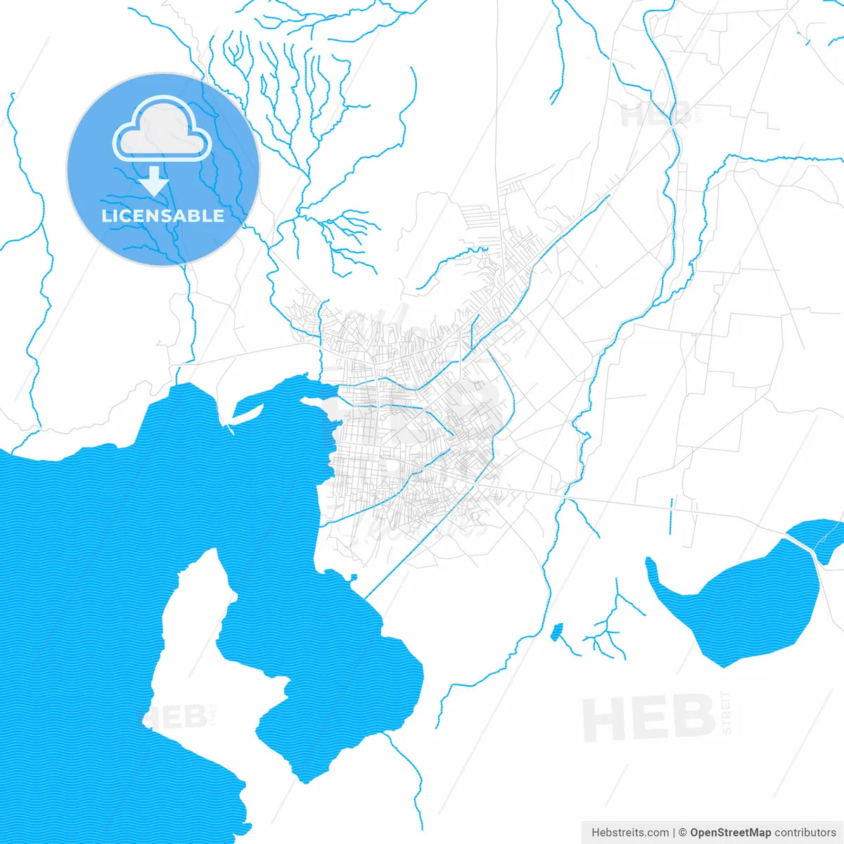 Gonaïves, Haiti PDF vector map with water in focus