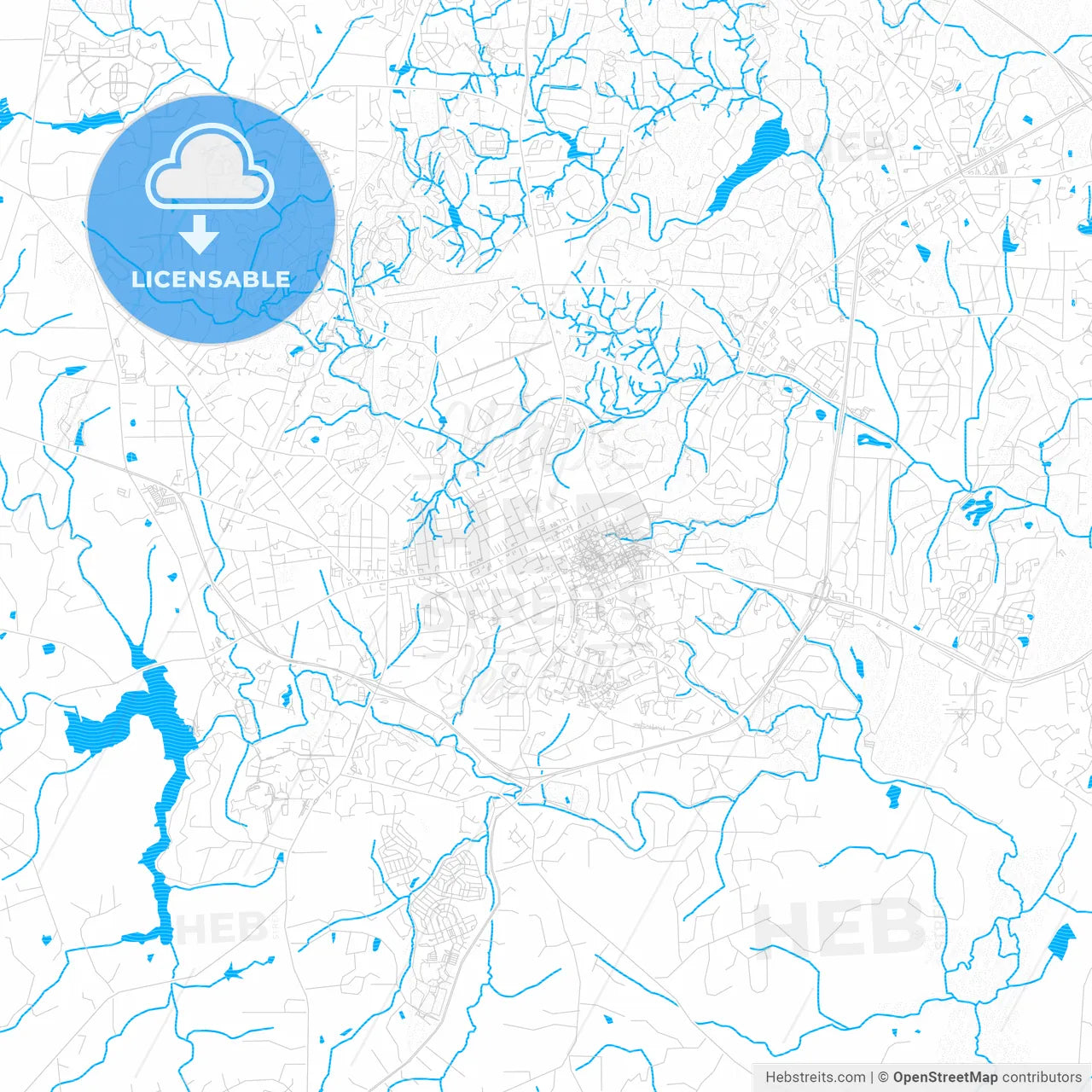 Chapel Hill, North Carolina, United States, PDF vector map with water in focus