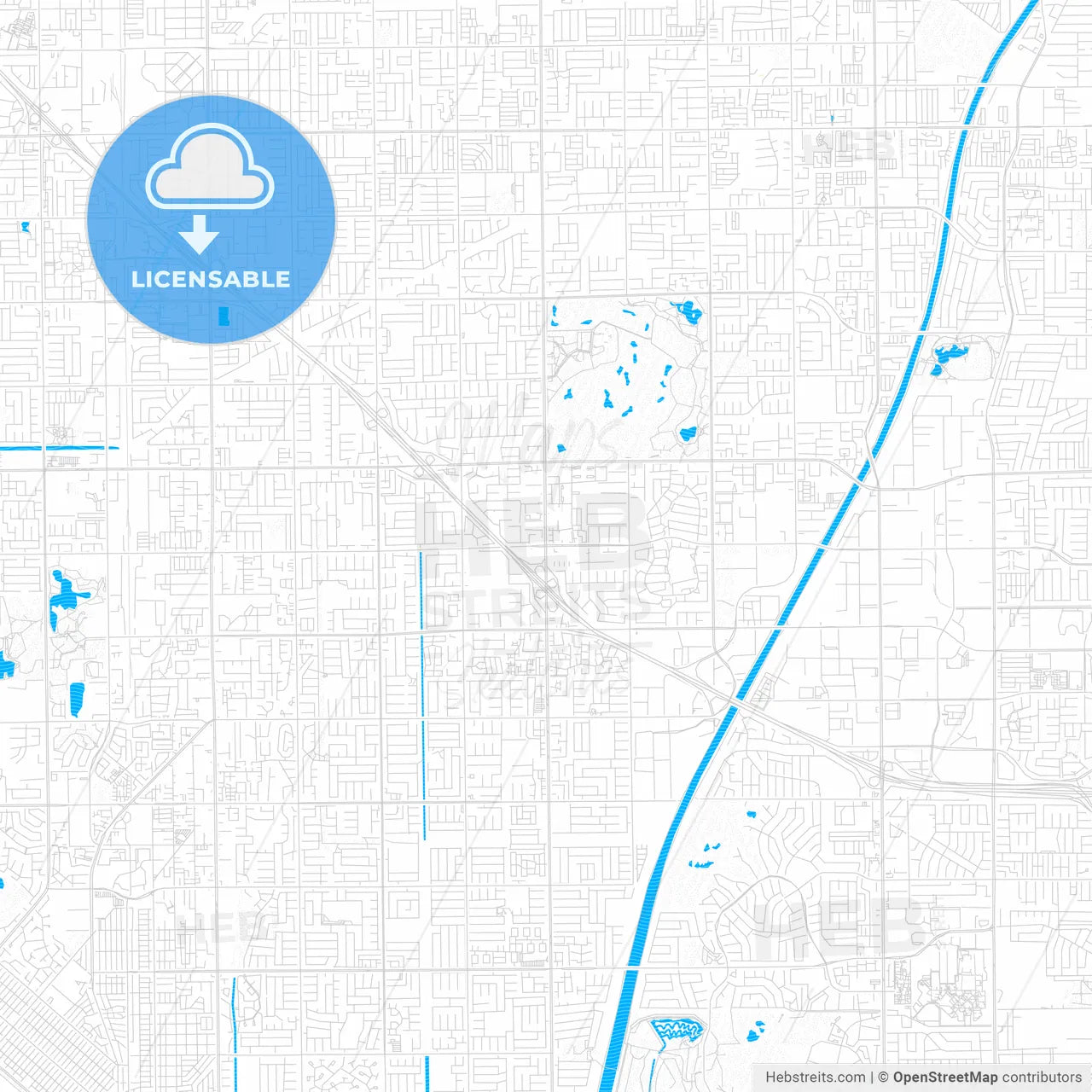 Fountain Valley, California, United States, PDF vector map with water in focus