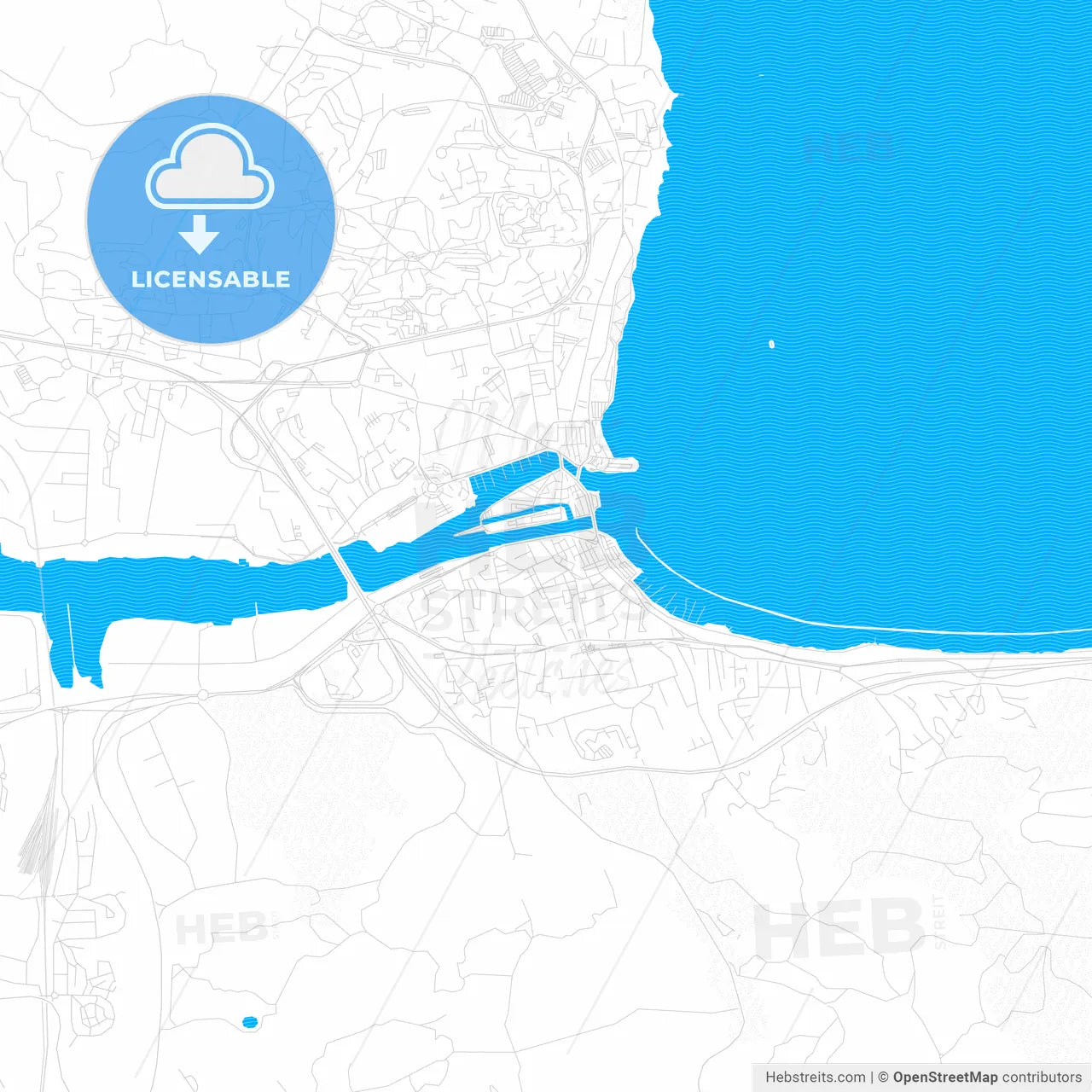 Martigues, France PDF vector map with water in focus