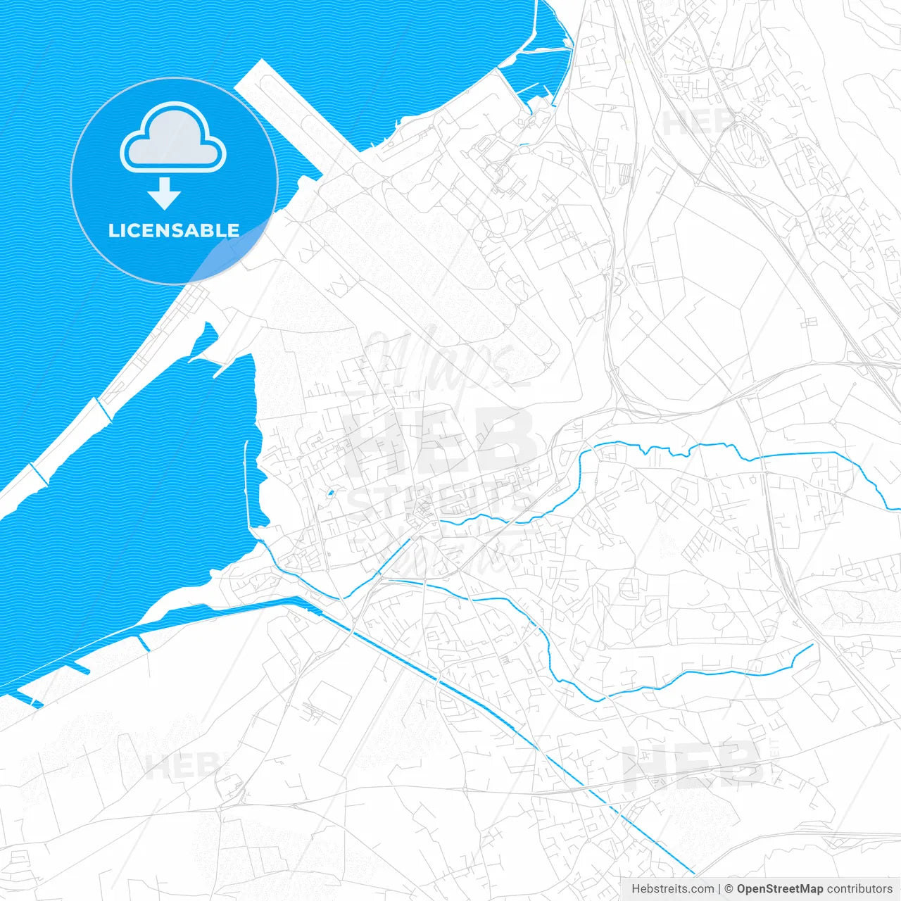 Marignane, France PDF vector map with water in focus