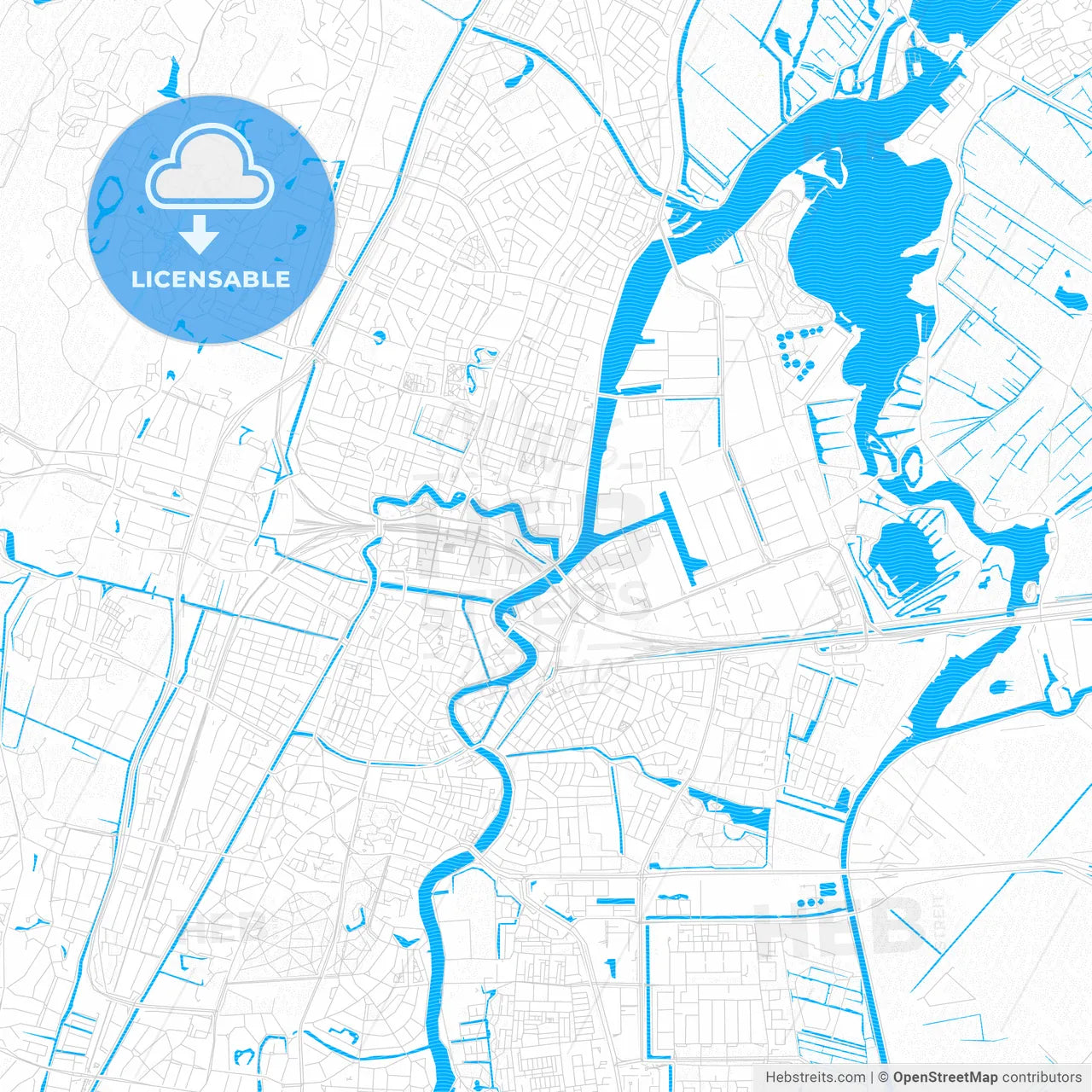 Haarlem, Netherlands PDF vector map with water in focus