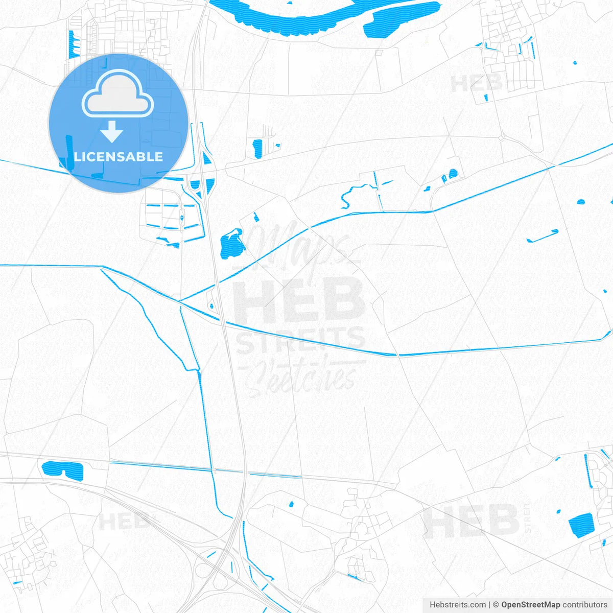 Overbetuwe, Netherlands PDF vector map with water in focus