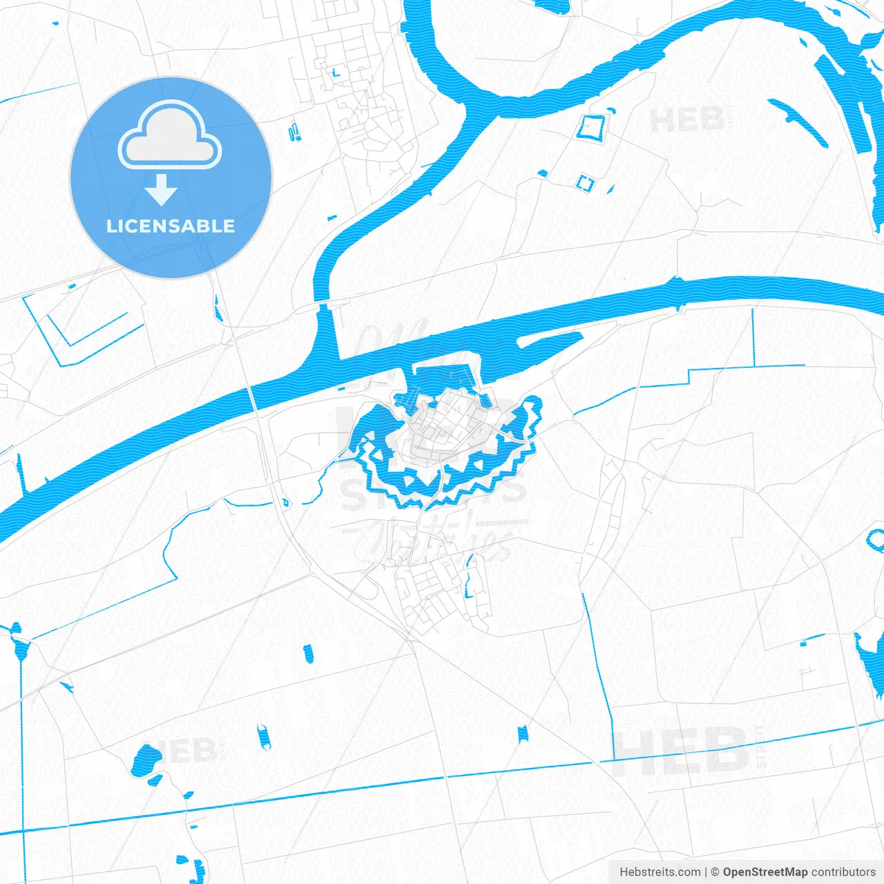 Heusden, Netherlands PDF vector map with water in focus