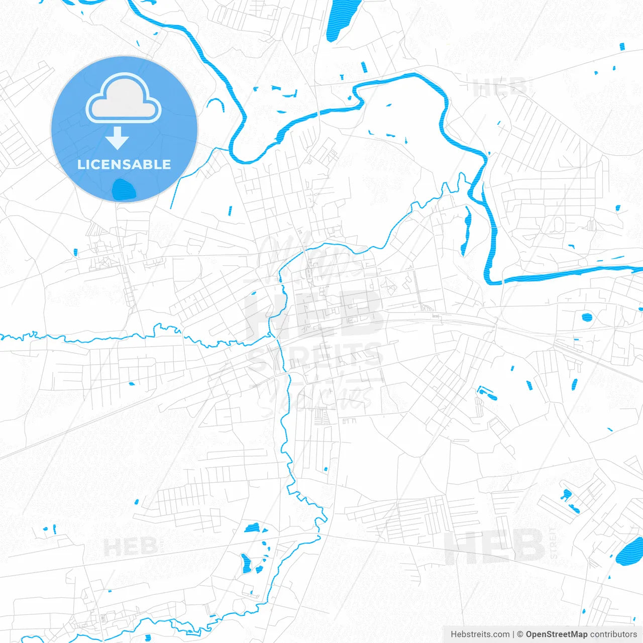 Pavlovsky Posad, Russia PDF vector map with water in focus