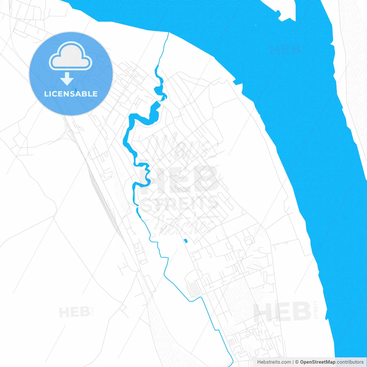 Lesosibirsk, Russia PDF vector map with water in focus