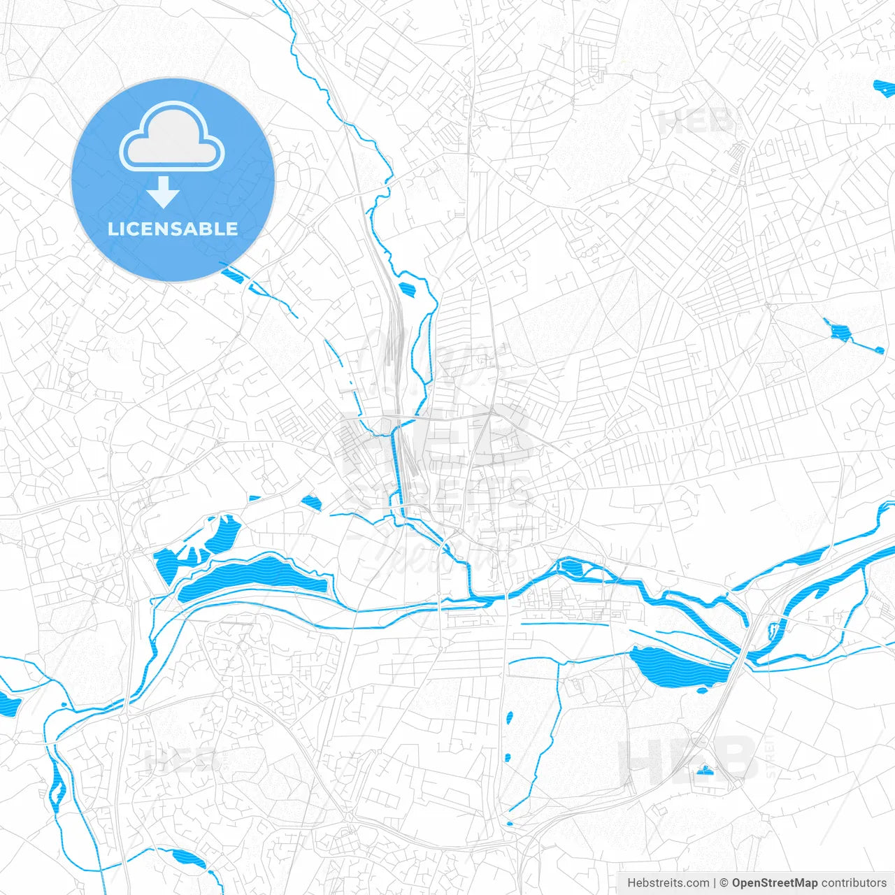 Northampton, England PDF vector map with water in focus
