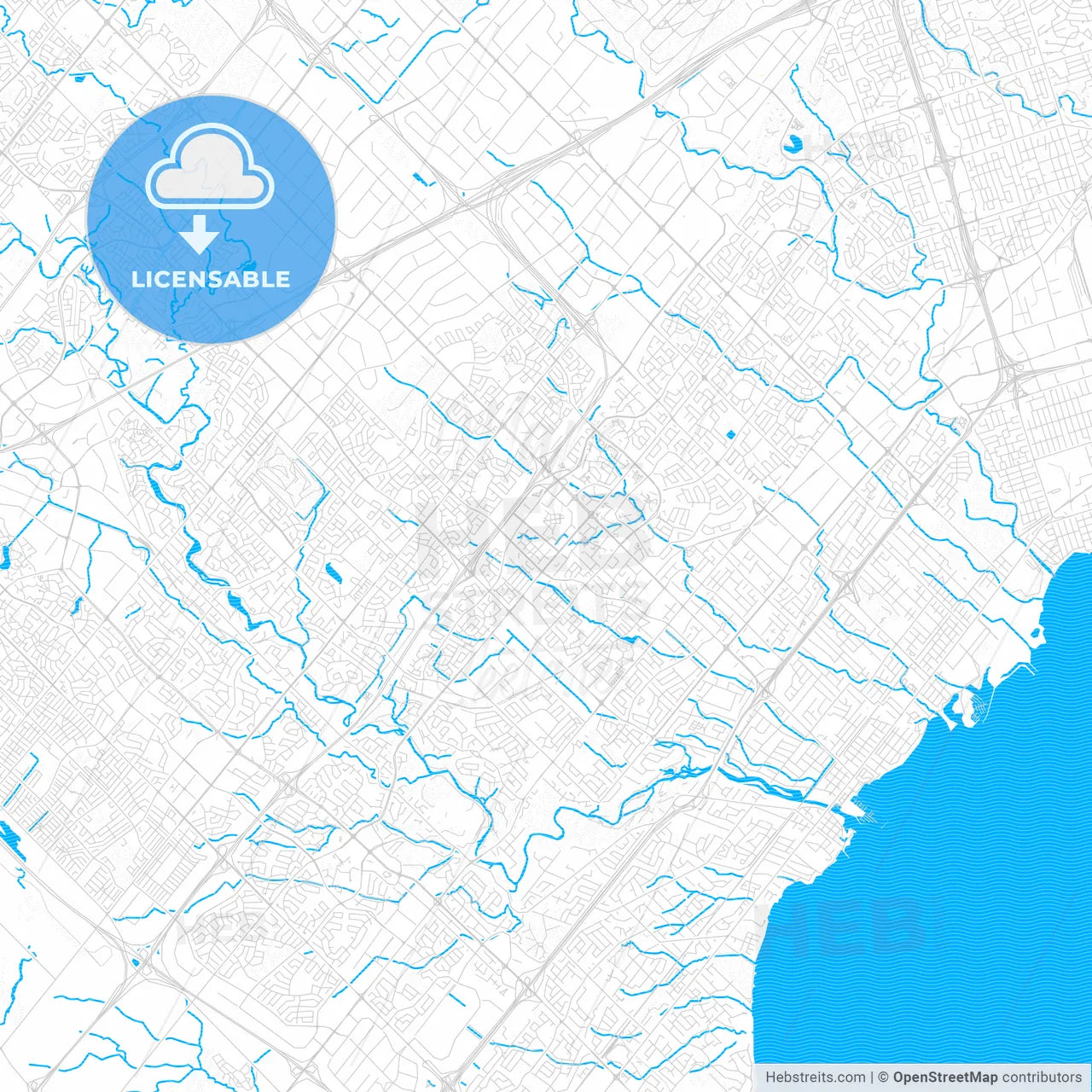 Mississauga, Canada PDF vector map with water in focus