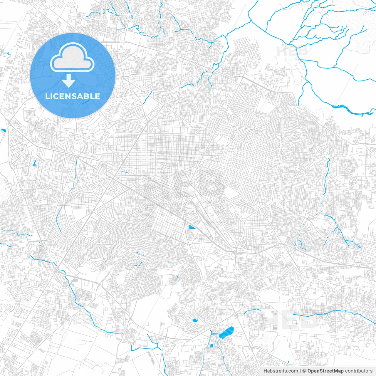Guadalajara, Mexico PDF vector map with water in focus