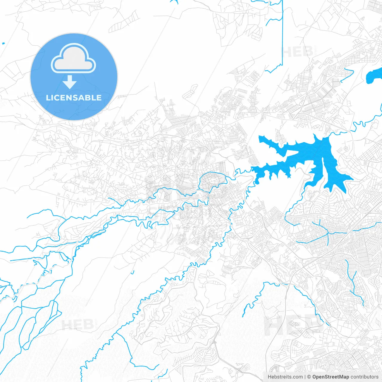 Ciudad Nicolás Romero, Mexico PDF vector map with water in focus