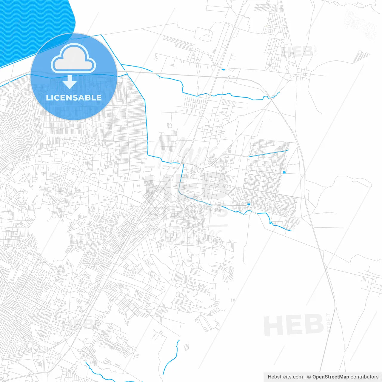 Chicoloapan de Juárez, Mexico PDF vector map with water in focus
