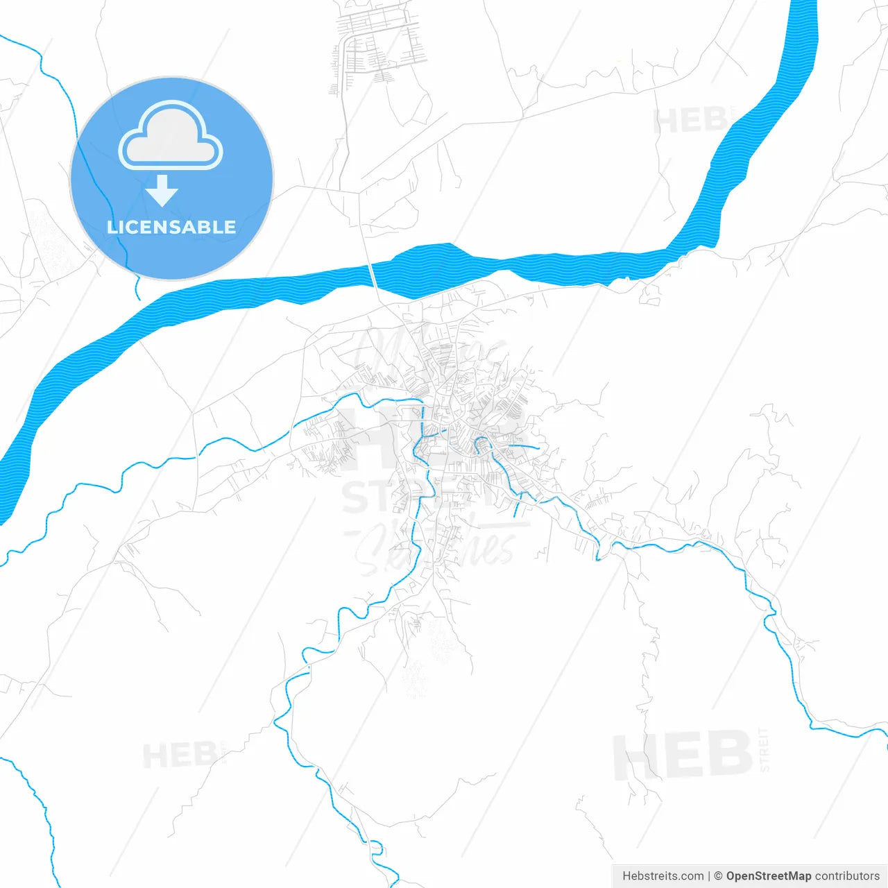 Mingora, Pakistan PDF vector map with water in focus