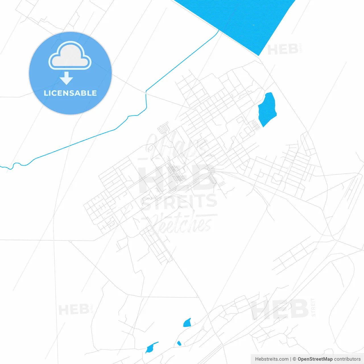 Saran, Kazakhstan PDF vector map with water in focus