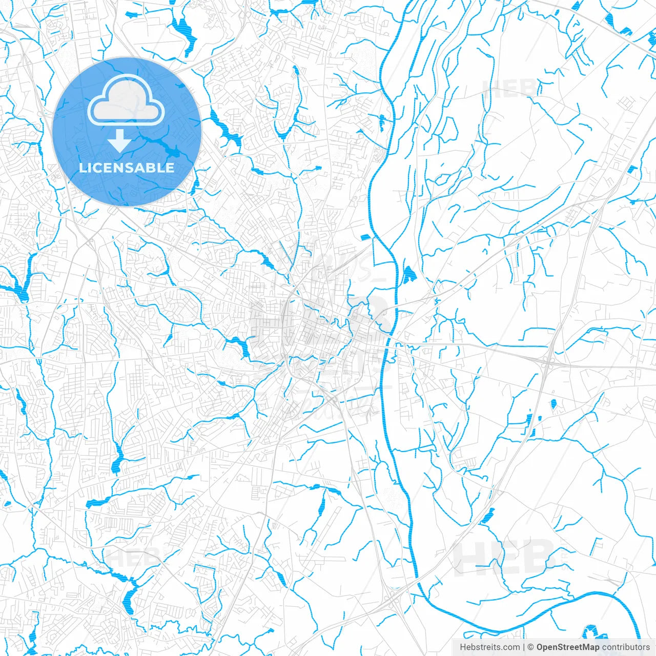 Fayetteville, North Carolina, United States, PDF vector map with water in focus