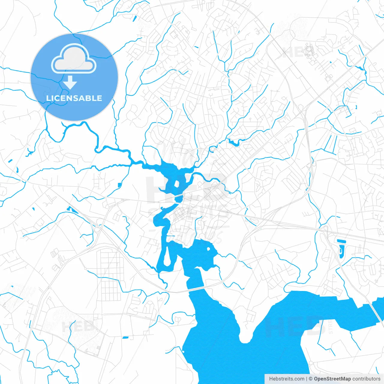 Jacksonville, North Carolina, United States, PDF vector map with water in focus