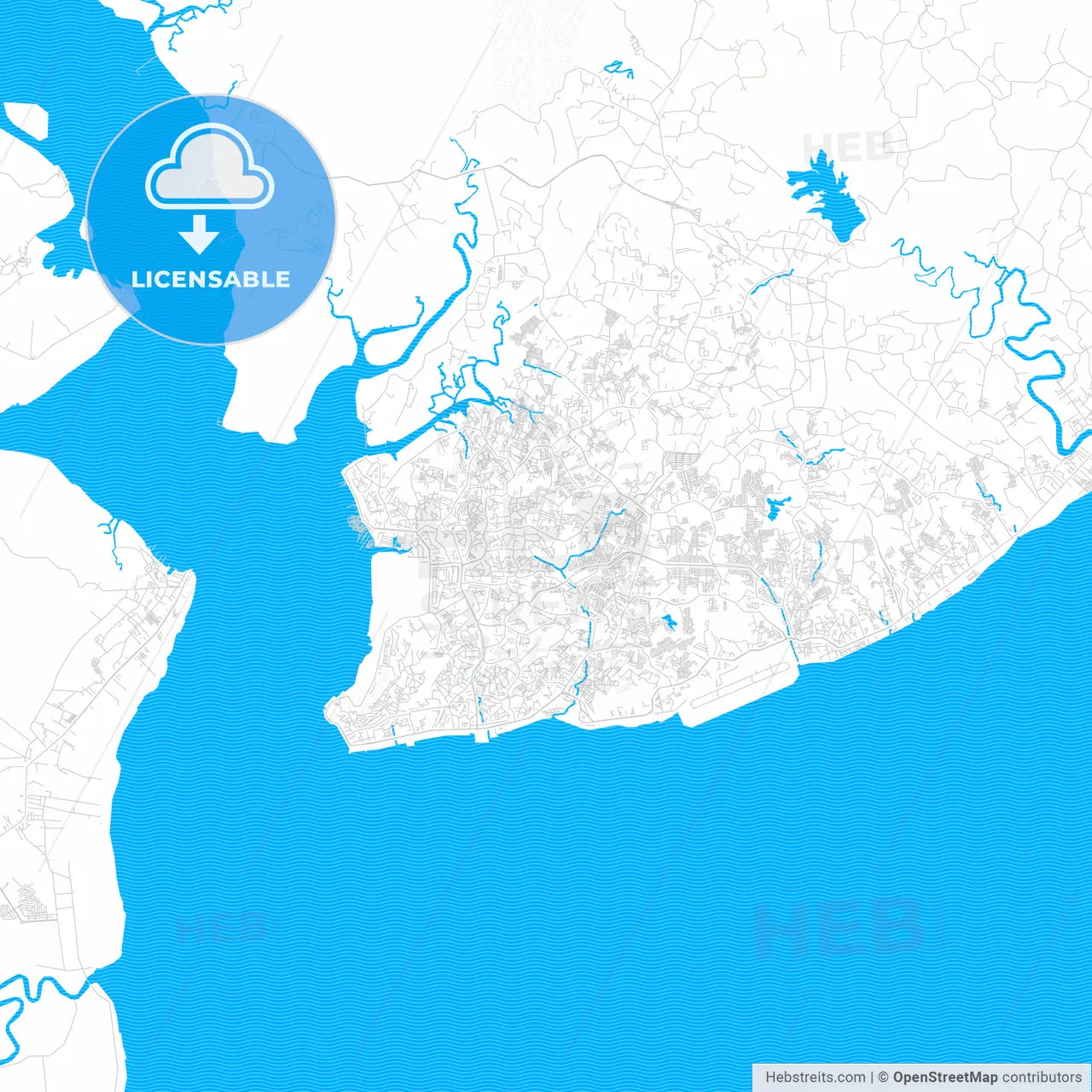 Balikpapan, Indonesia PDF vector map with water in focus