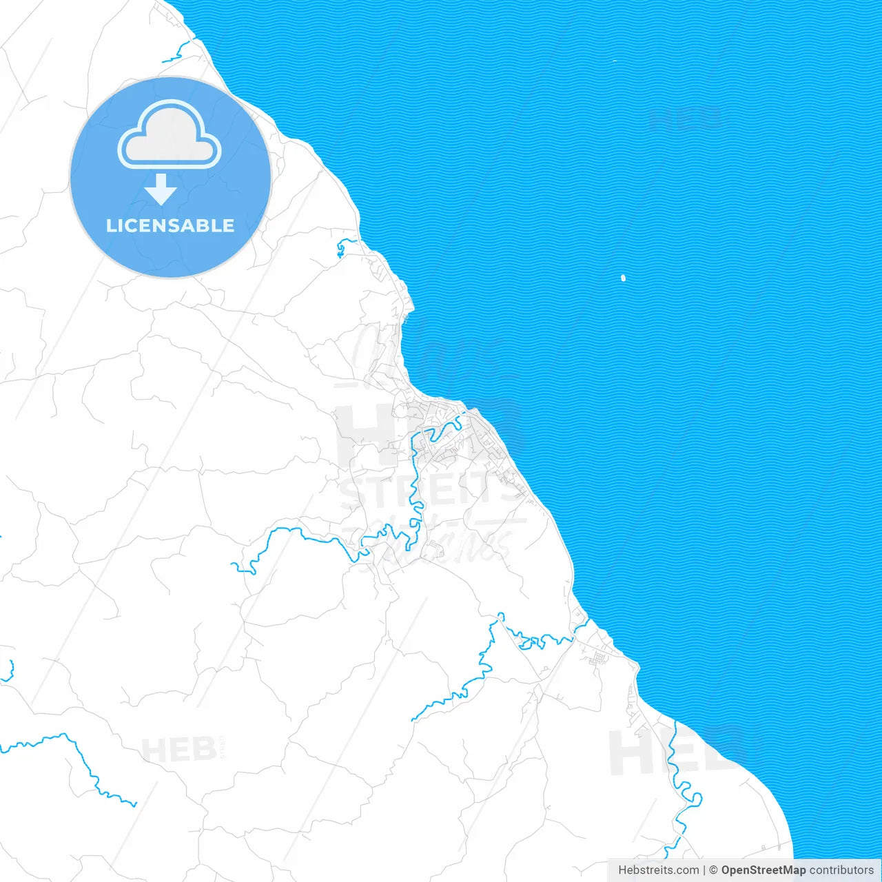 Gunungsitoli, Indonesia PDF vector map with water in focus