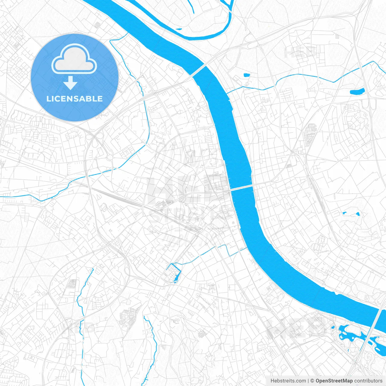 Bonn, Germany PDF vector map with water in focus